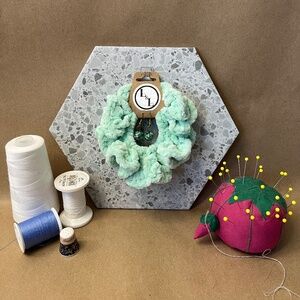 Handmade Mint Cream crocheted Scrunchie with Matching Earrings